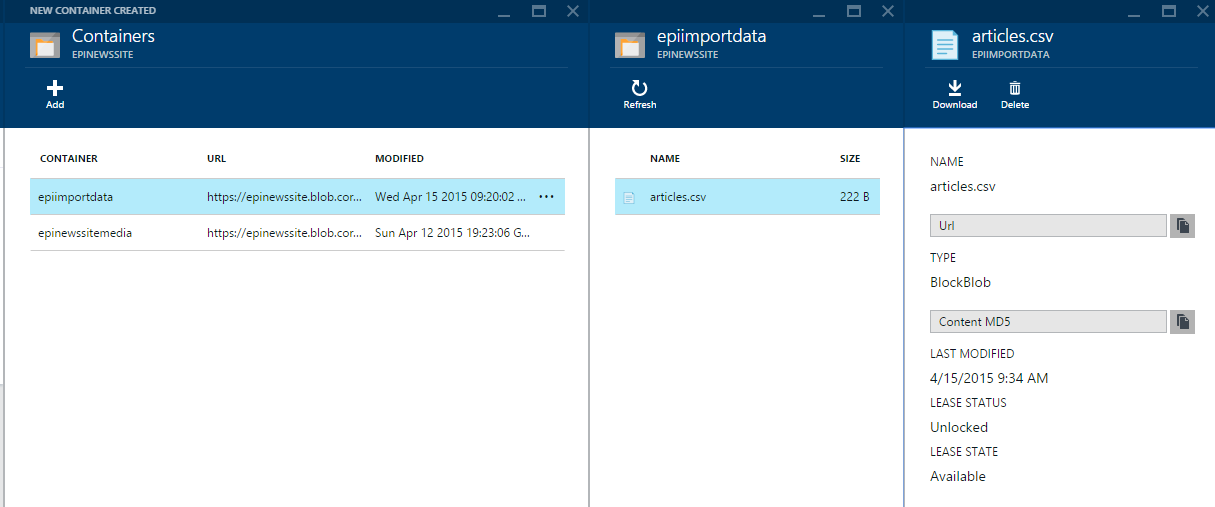 Azure Storage Container file view