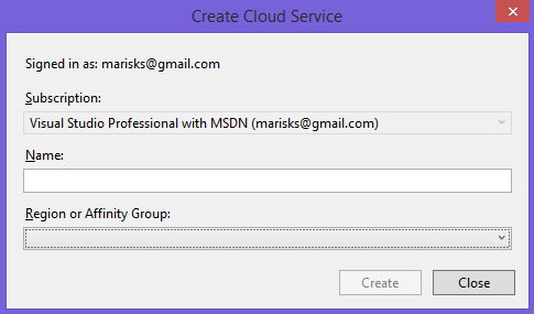 Create Cloud Service dialog