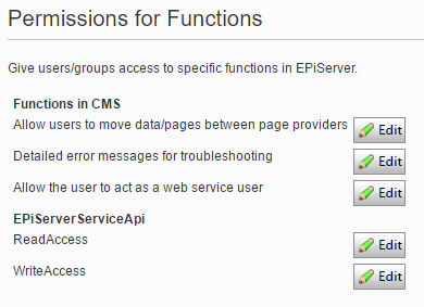 Permissions to functions view