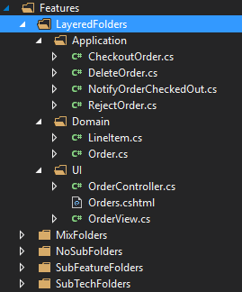 Layered folder structure in the solution explorer