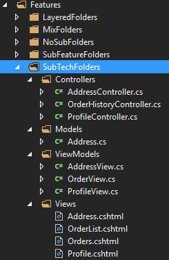 Sub-tech folder structure in the solution explorer