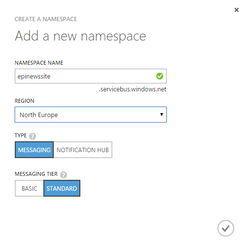 Create new Service Bus namespace